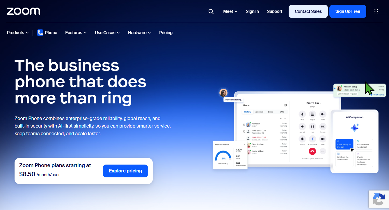 Web interface of Zoom Phone
