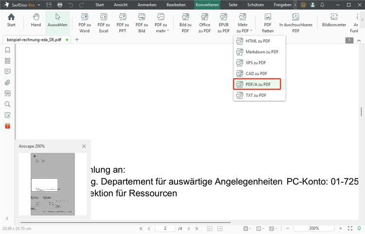 PDF-Format auswählen