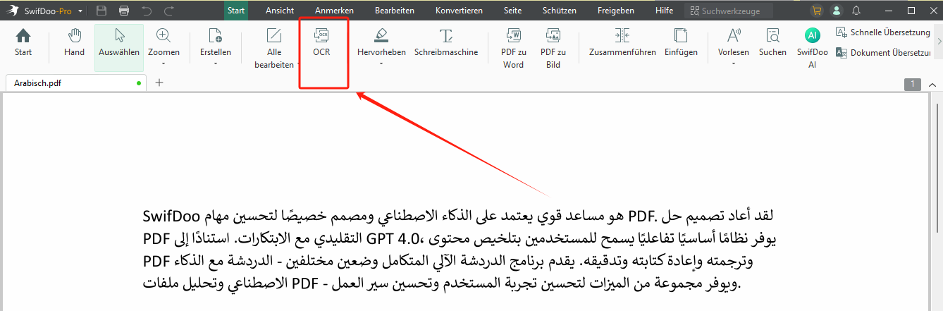 Gescannte PDFs in Word für arabischen Text konvertieren