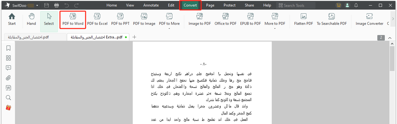 Schritt 4: Konvertieren Sie das arabische PDF in Word, indem Sie auf Konvertieren > PDF zu Word > Start gehen.