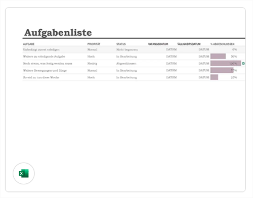 Aufgabenplanung Excel Vorlage - Zielsetzungs- und Fortschrittsplan