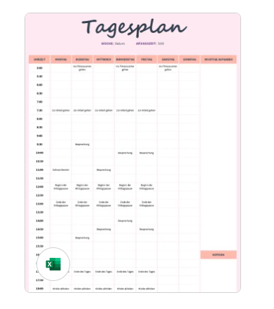 Aufgabenplanung Excel Vorlage - Täglicher Aufgabenplaner
