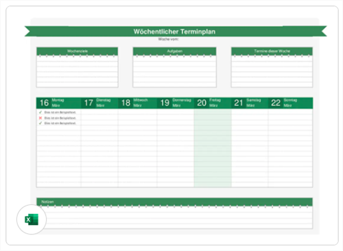 Aufgabenplanung Excel Vorlage - Wochenplan Aufgabenliste