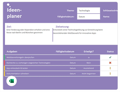Aufgabenplanung Excel Vorlage - Checkliste mit Checkboxen