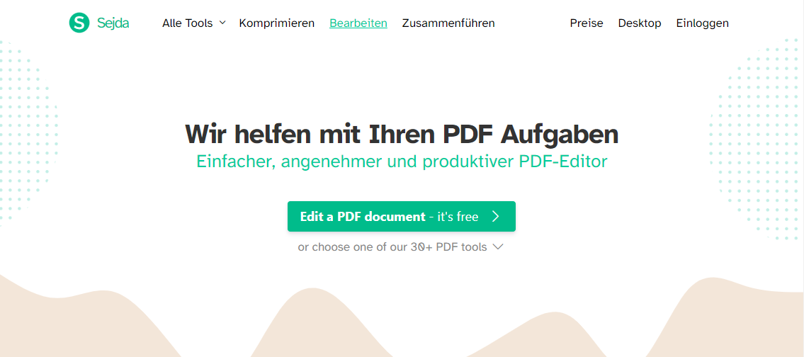 Klicken Sie auf PDF-Dokument bearbeiten und PDF-Datei hochladen