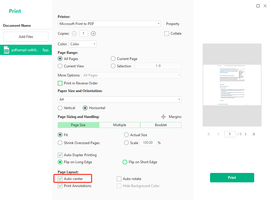Auto Center PDF When Printing