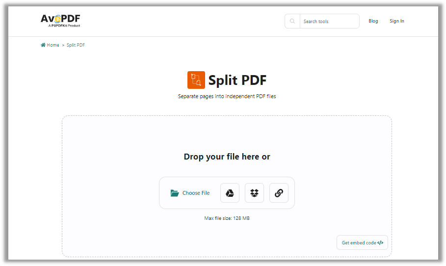 AvePDF online PDF cutter page