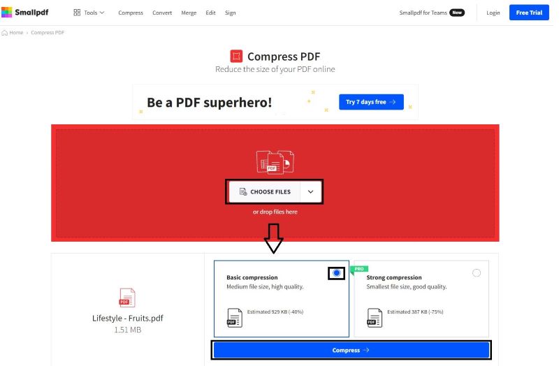 Batch Compress PDF via Smallpdf