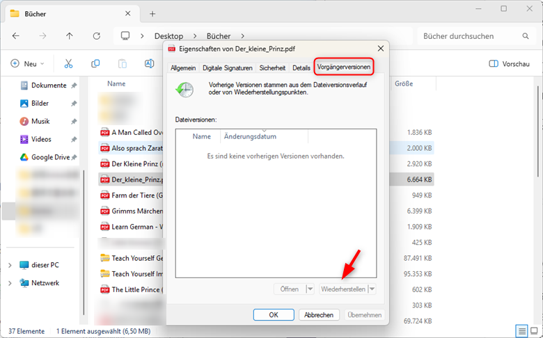 PDF-Datei auf vorherige Version zurücksetzen