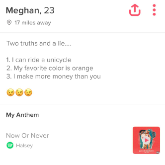 Best Bumble Bios - Two Truths and A Lie
