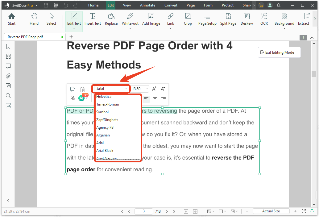 swifdoo pdf font list