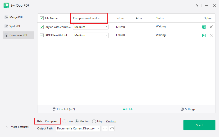Customize the compression settings in SwifDoo PDF