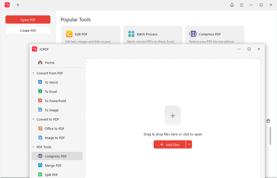 The Compress PDF interface of JOPDF