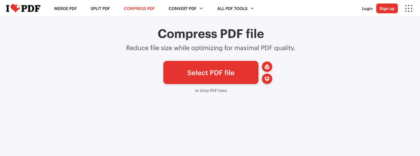 The Compress PDF page of iLovePDF