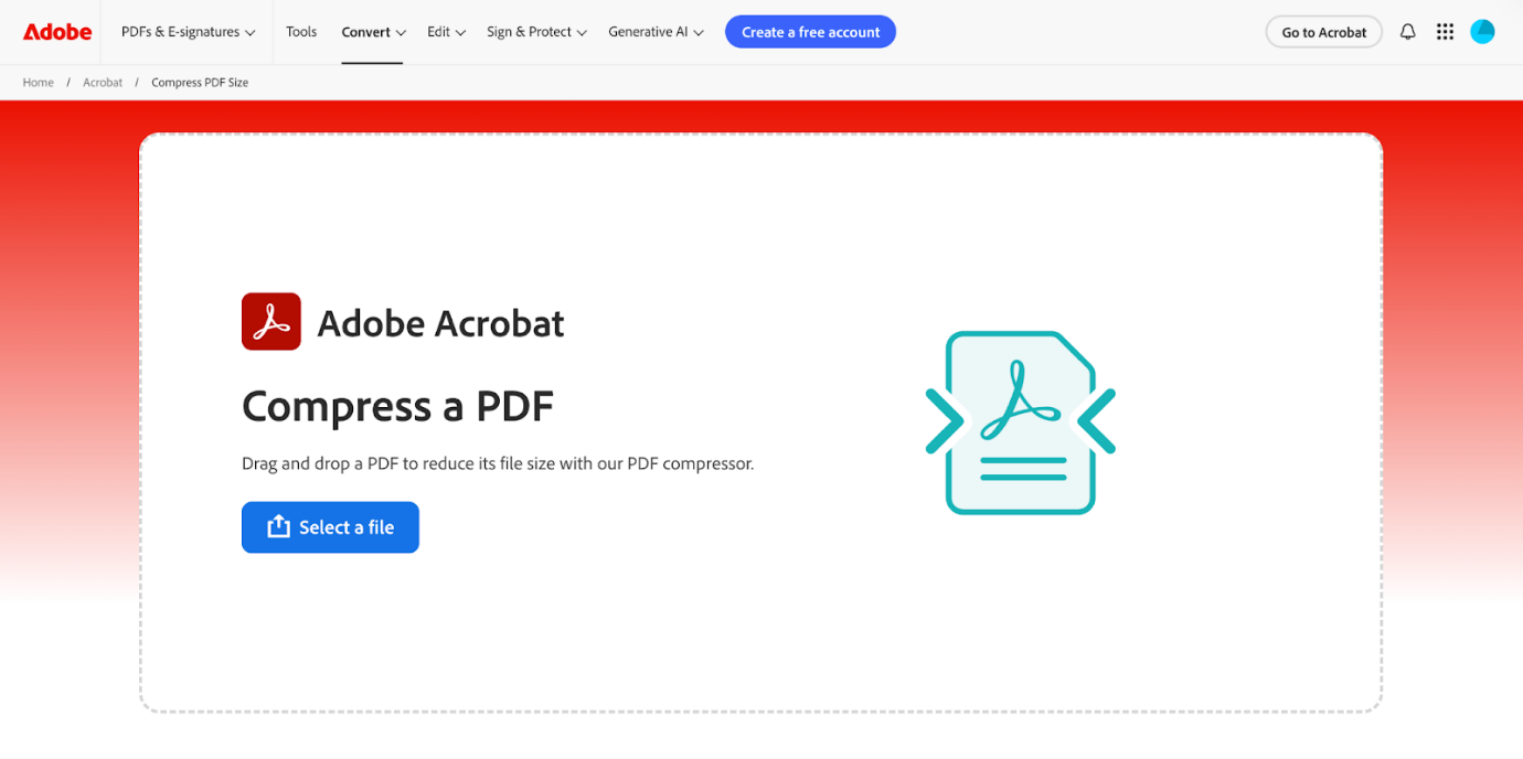 The Compress PDF window of Adobe Acrobat Online