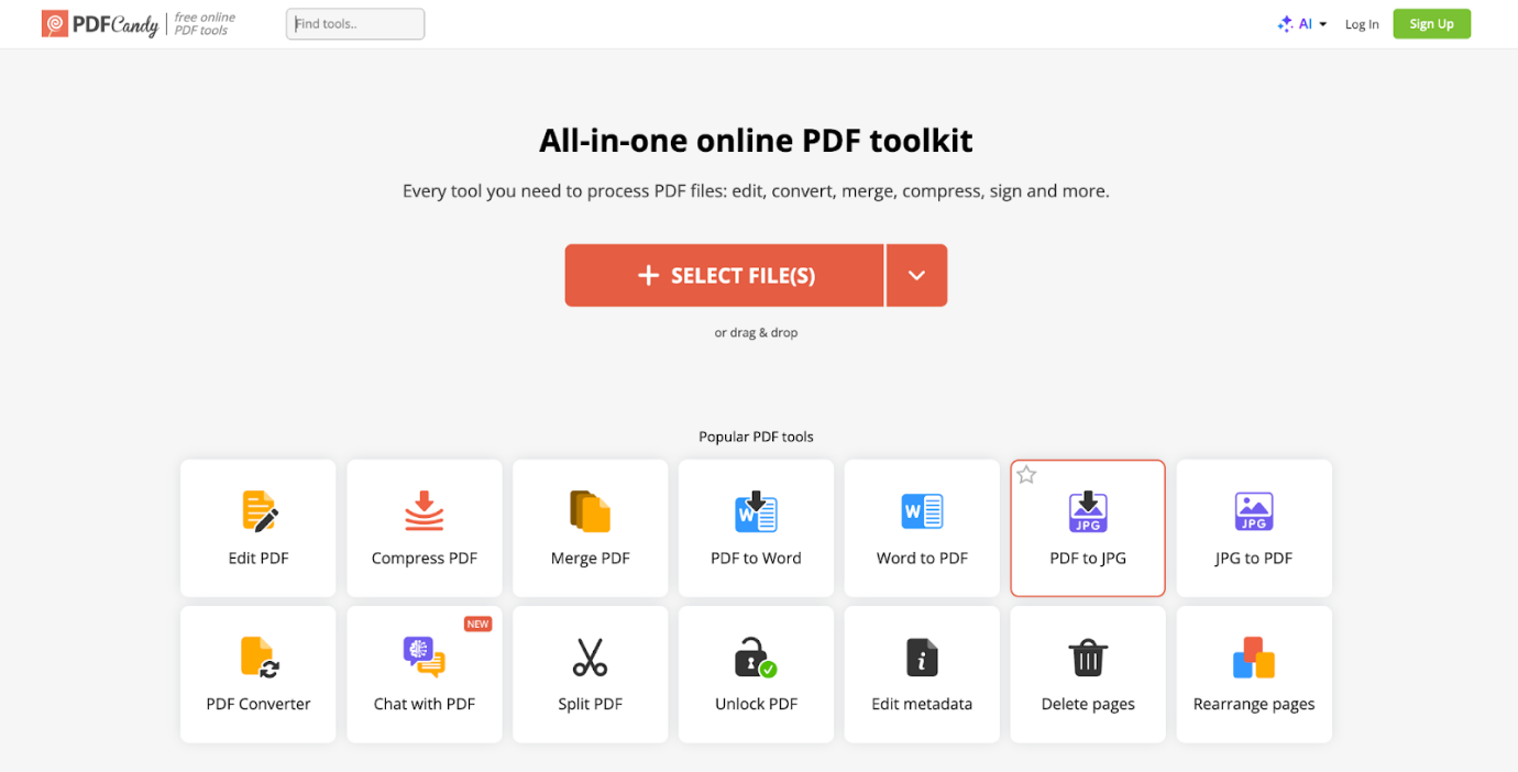 The main interface of PDF Candy