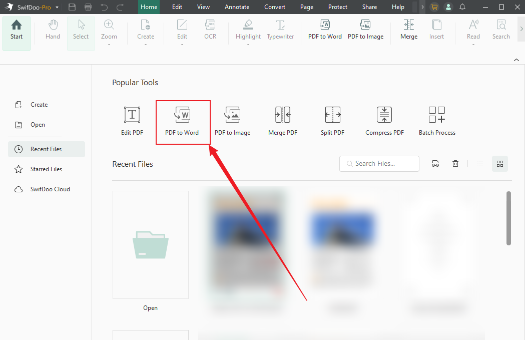 Click the PDF to Word option in SwifDoo PDF