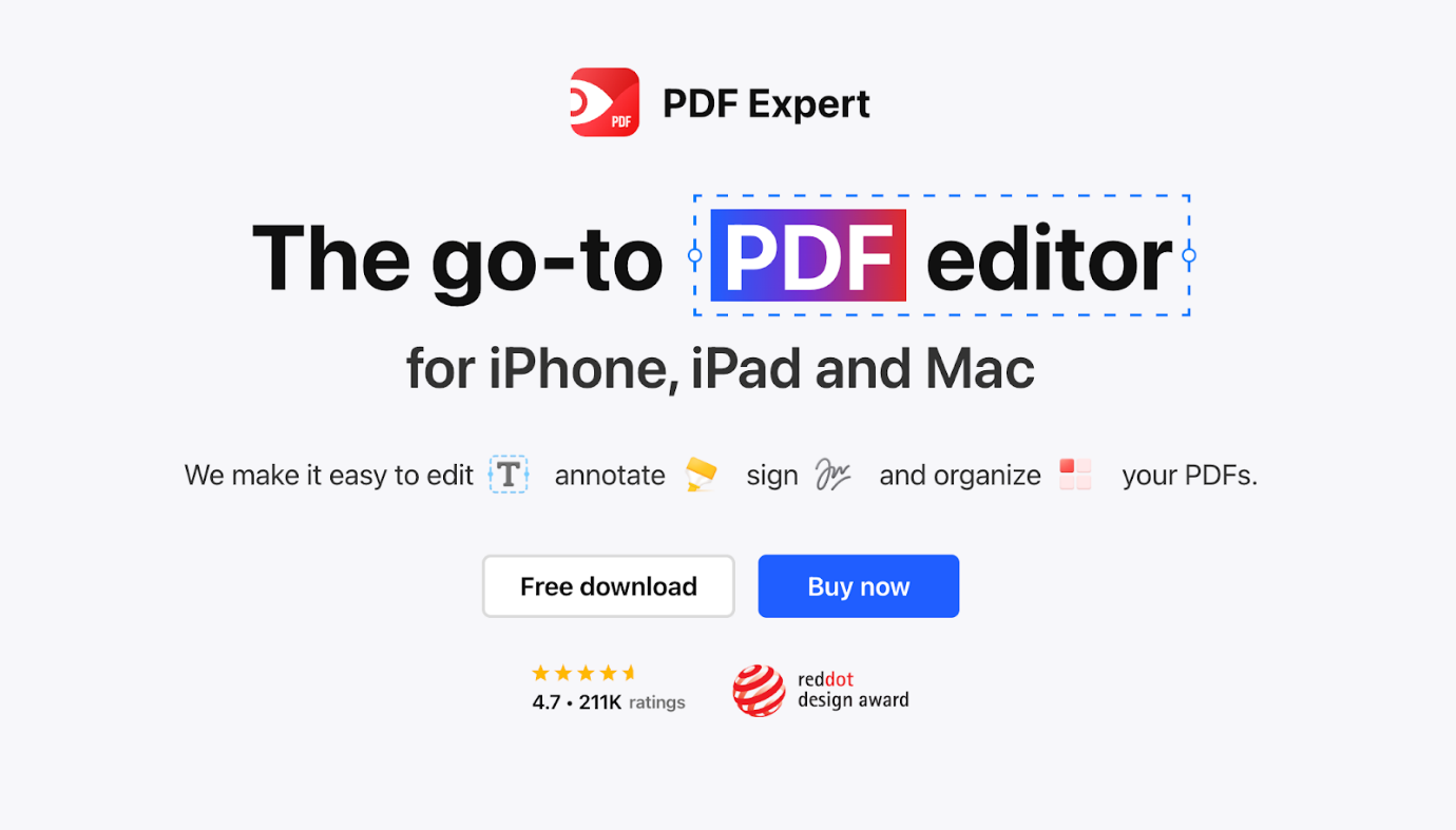 The website page of PDF Expert