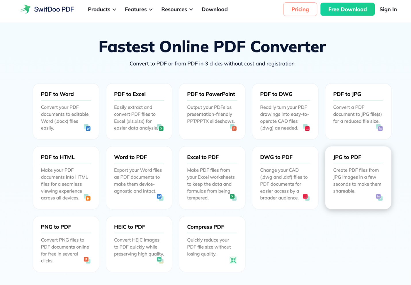 Interface of SwifDoo PDF Online Converter