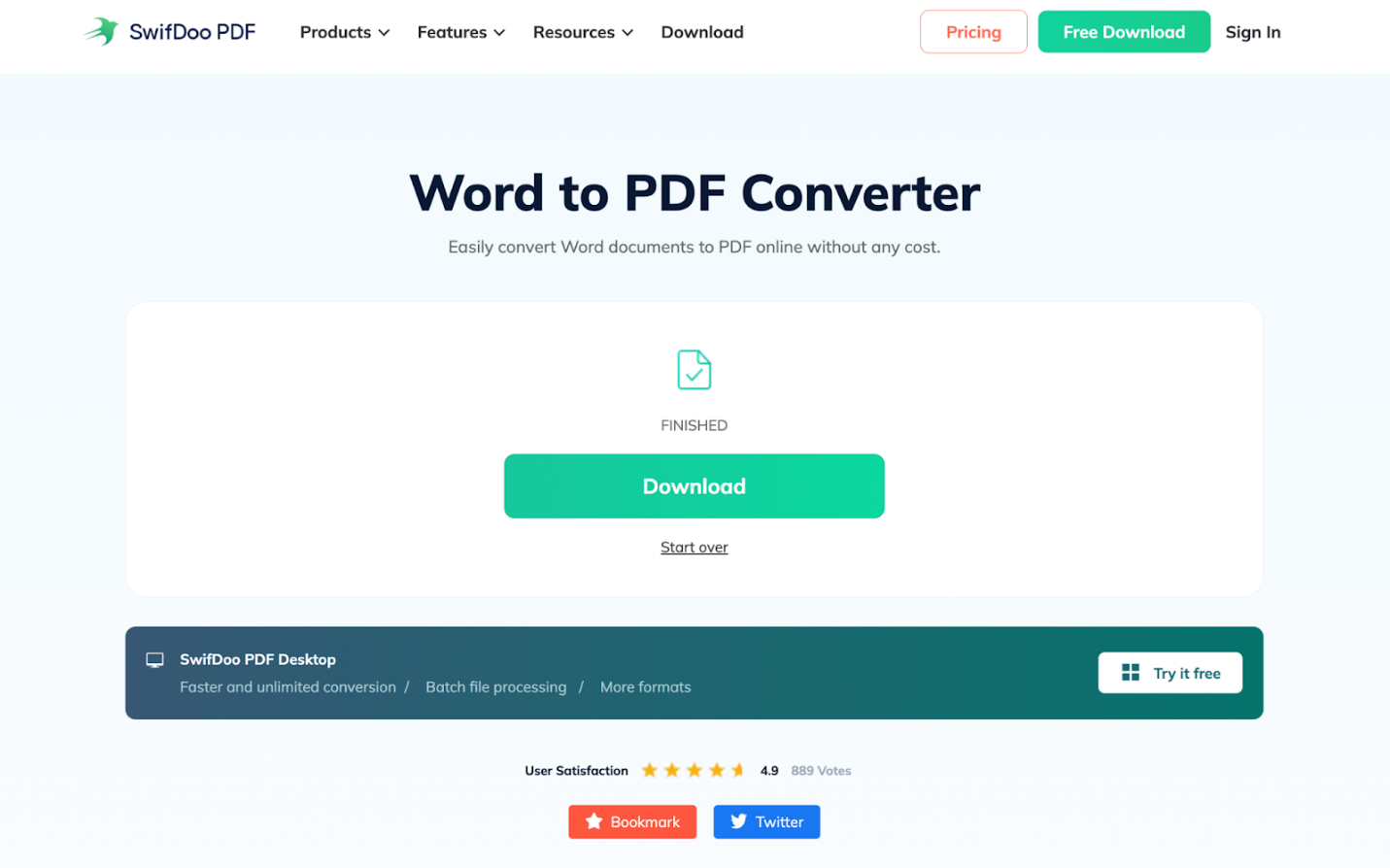 Click the Download button once the conversion is finished in SwifDoo PDF Online Converter