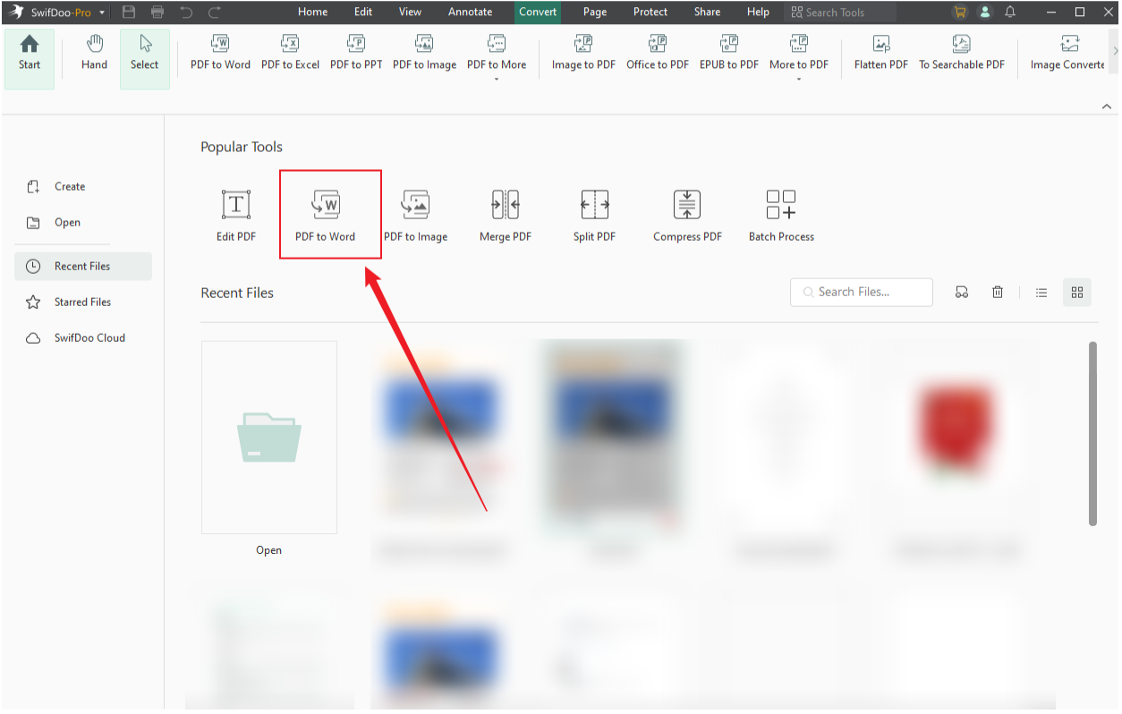 Click the PDF to Word option in SwifDoo PDF