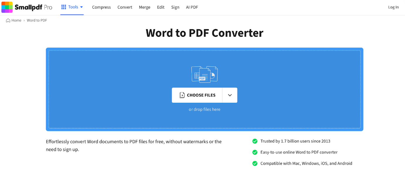 Interface of Smallpdf
