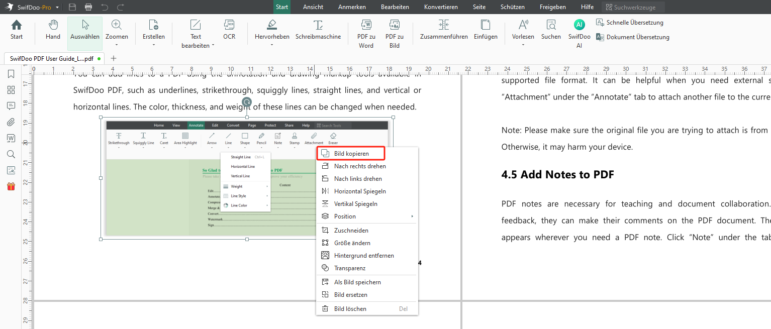 PDF ausschneiden und kopieren in SwifDoo PDF