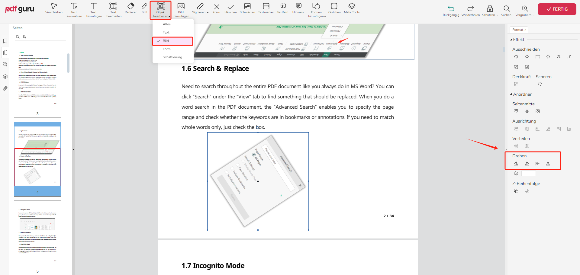 PDFguru: PDF-Bilder drehen online 