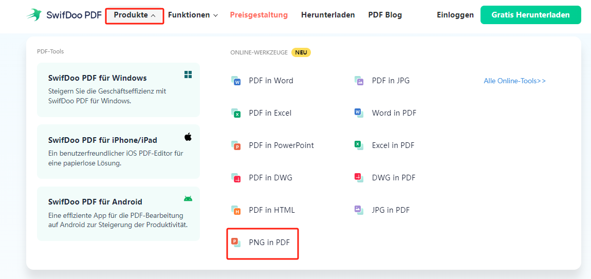 SwifDoo Free Online PNG in PDF Converter