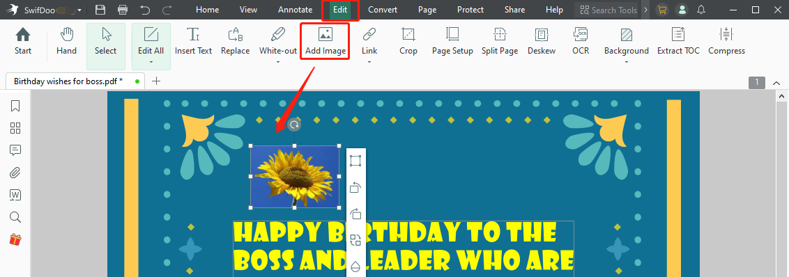 Birthday wishes for boss card making with SwifDoo PDF