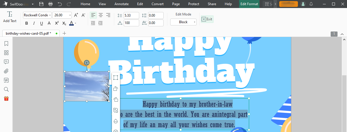 Birthday wishes for brother-in-law card making with SwifDoo PDF