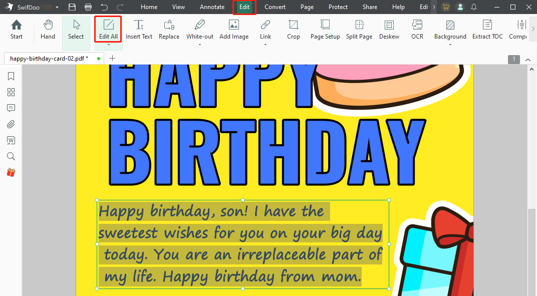 Make birthday wishes for son card with SwifDoo PDF