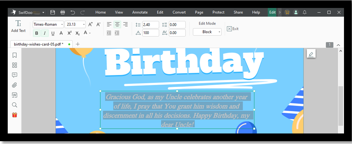 Birthday wishes for uncle card making with SwifDoo PDF 2