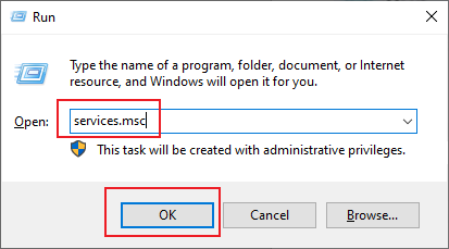 Type services.msc into the Run dialog