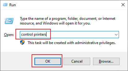 Type control printers in the Run dialog