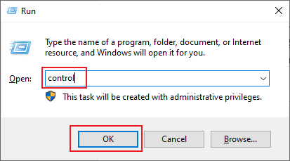 Type control in the Run dialog to access the Control Panel