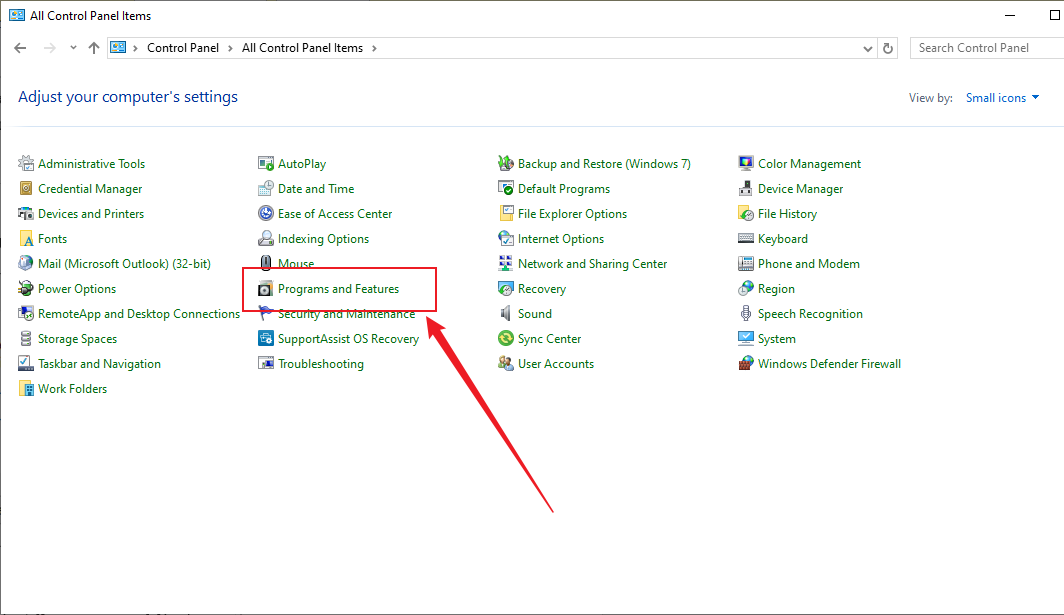 Select the Programs an Features option