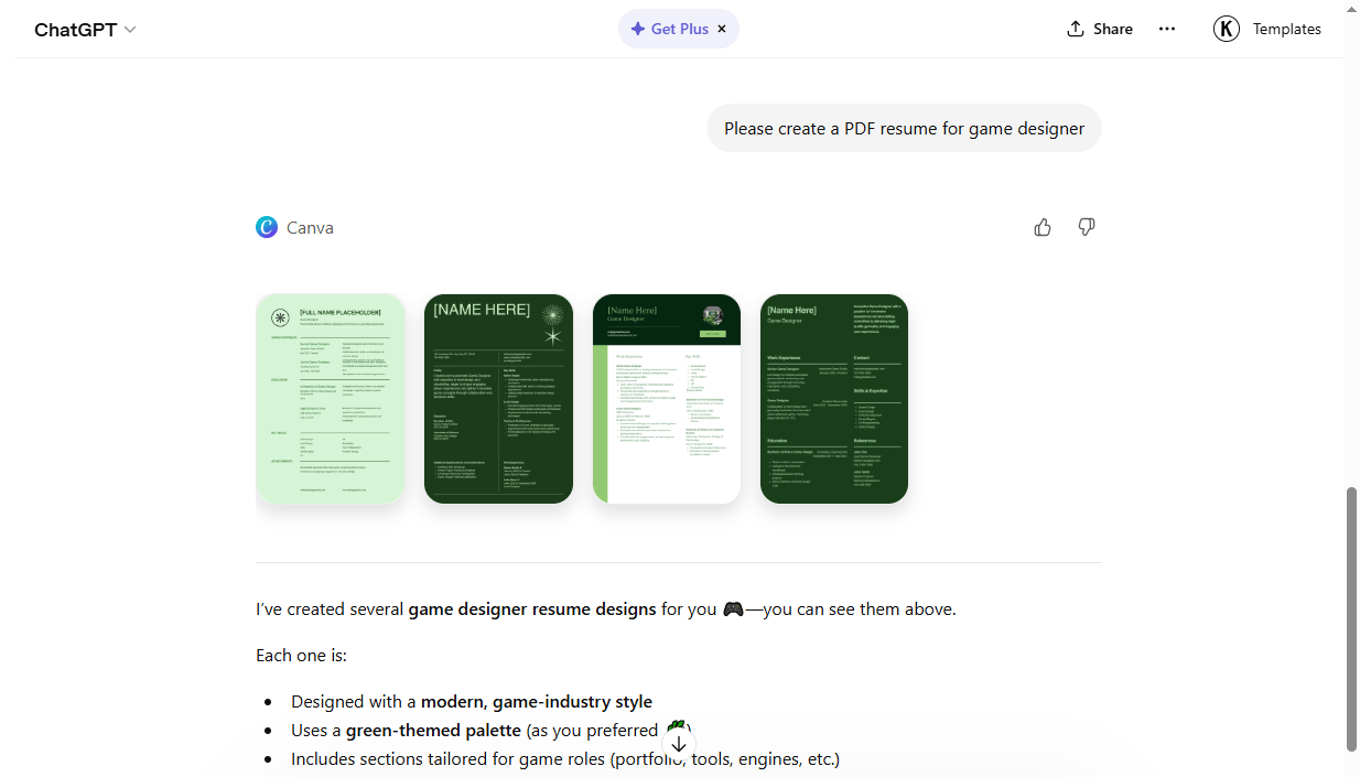 GPT Create Resume