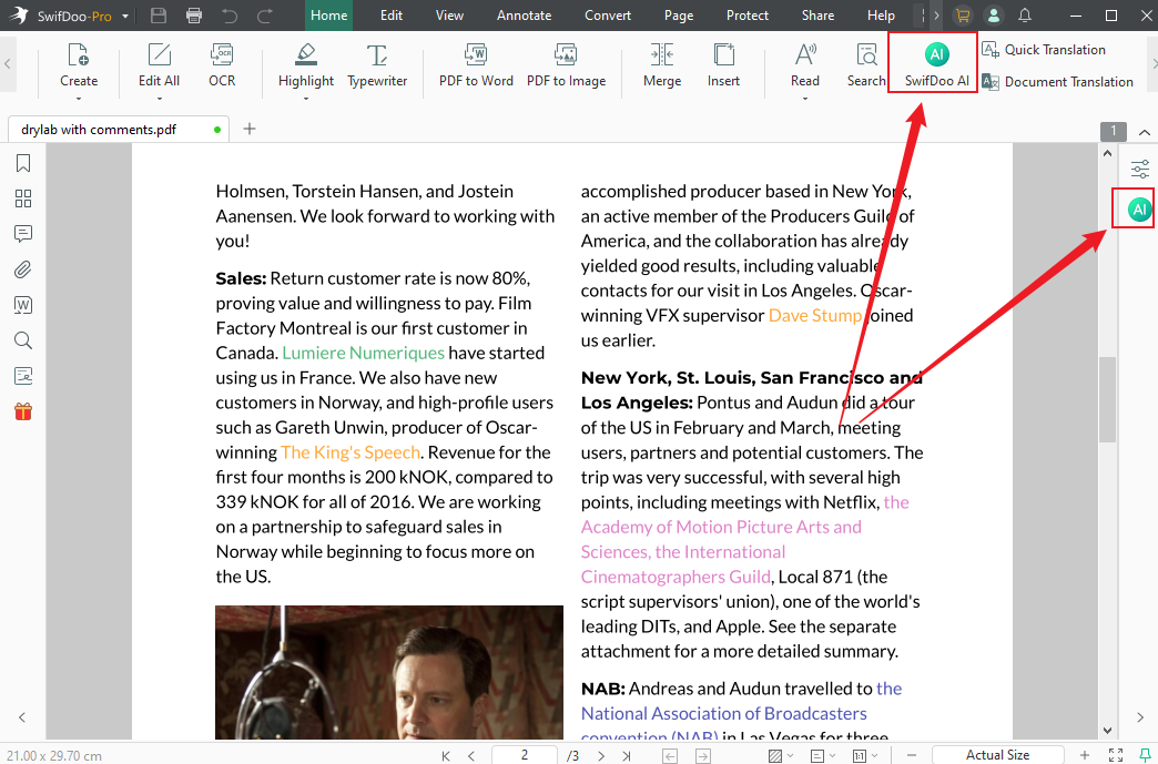Click the SwifDoo AI feature in SwifDoo PDF