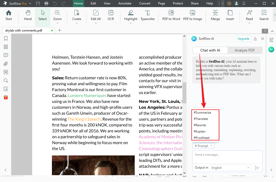 Select the Chat with AI option in SwifDoo PDF