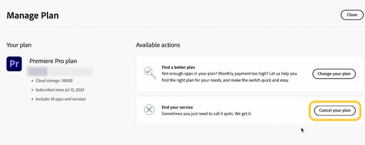 Cancel Subscription in Adobe