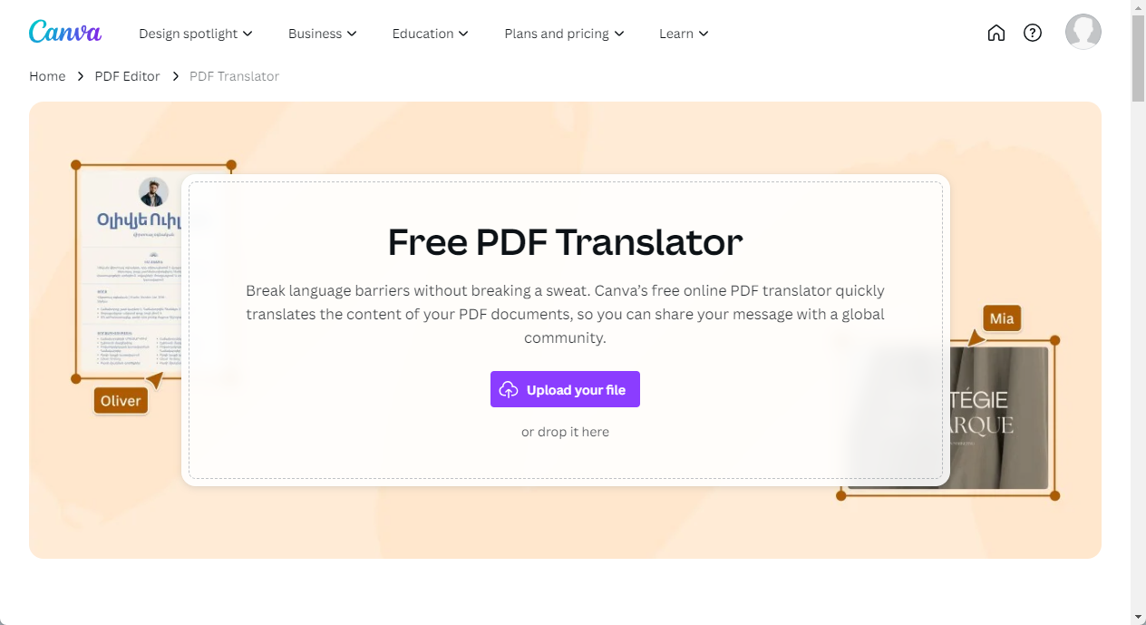 Canva Online PDF Translator
