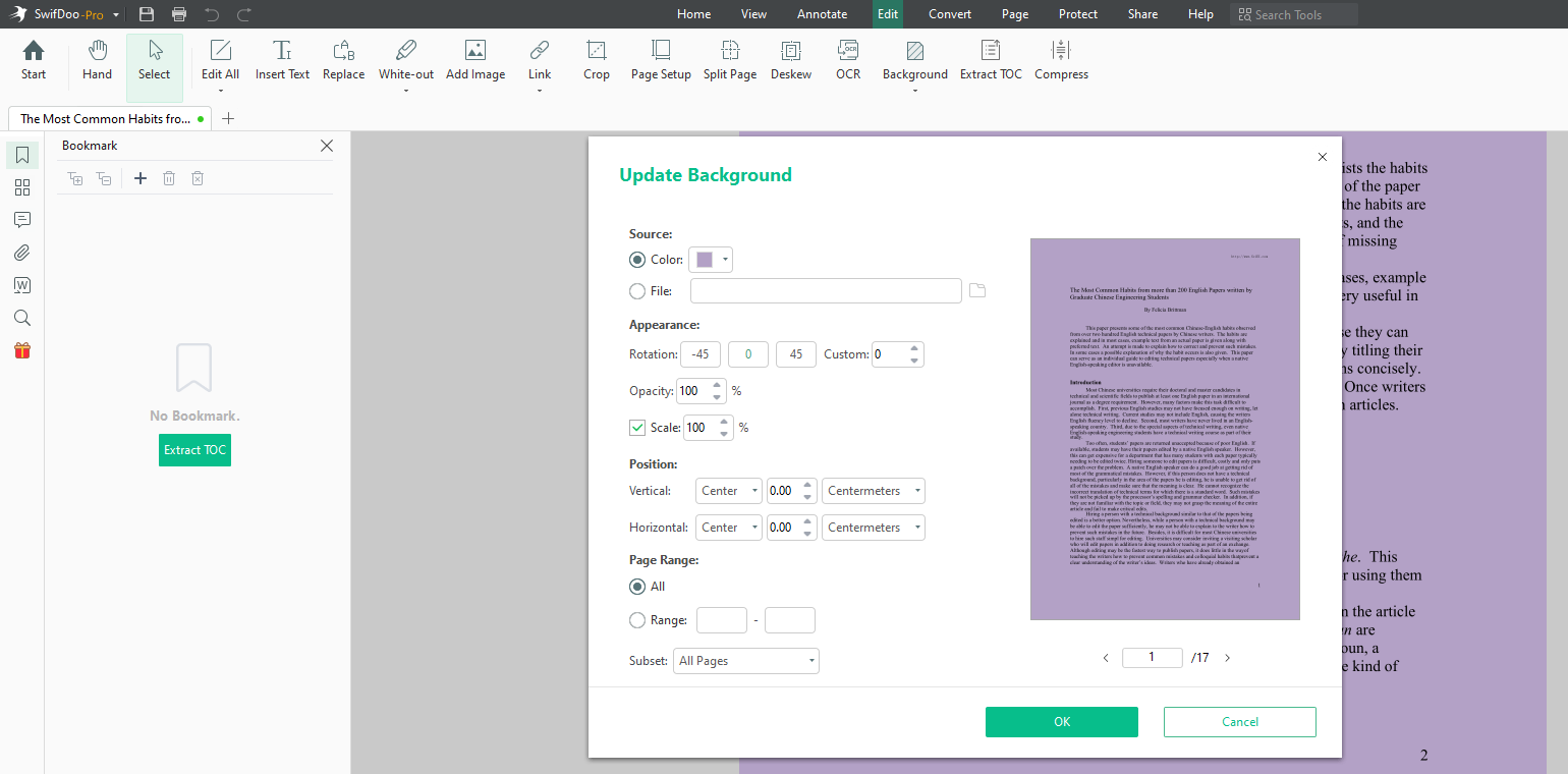 Change Background Color of PDF in SwifDoo PDF