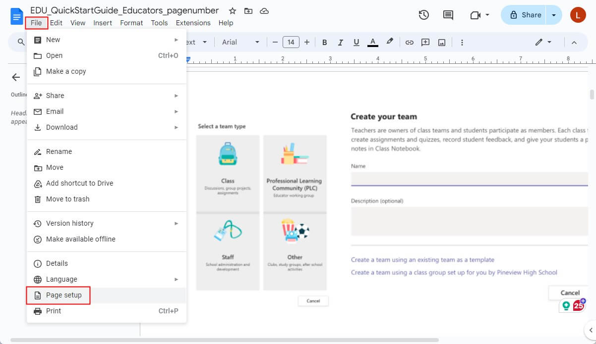 Google Docs Page Setup