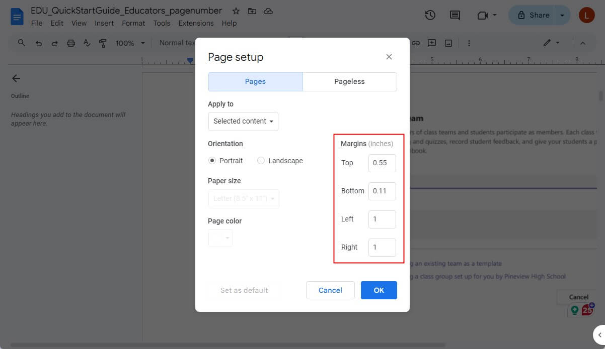 Change Margins in PDF Using Google Docs