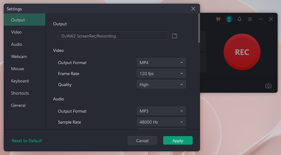 Change Output Settings in AWZ