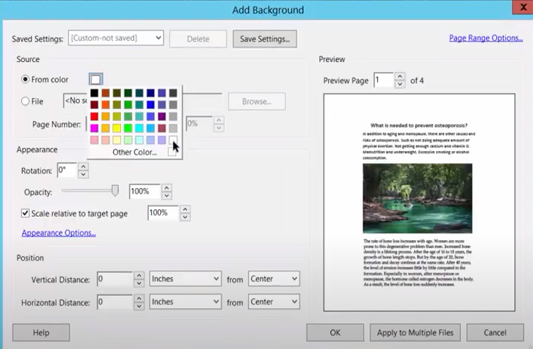Select the white color for the PDF background in Adobe Acrobat Pro