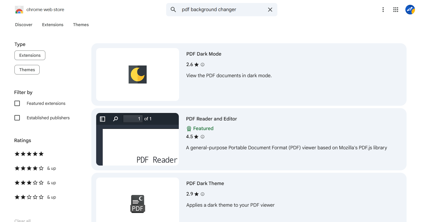 Search for PDF background changer in the Chrome Web Store and add the needed one to the Chrome