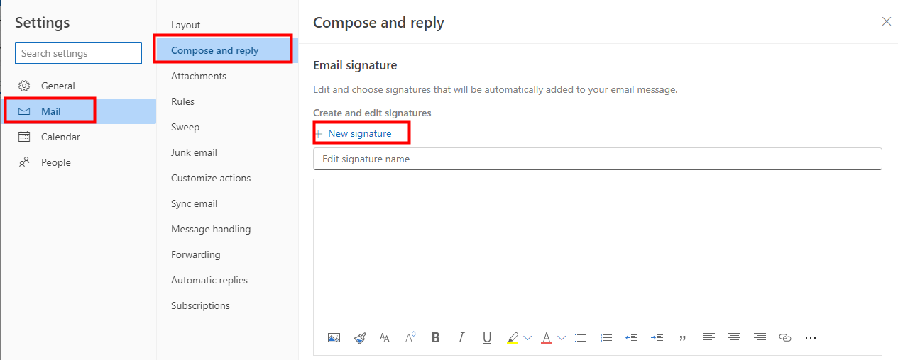Change signature in Outlook create signature step 2