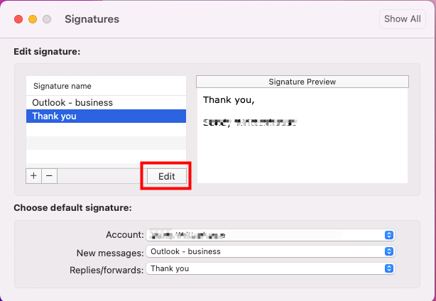 Change signature in Outlook on Mac step 3
